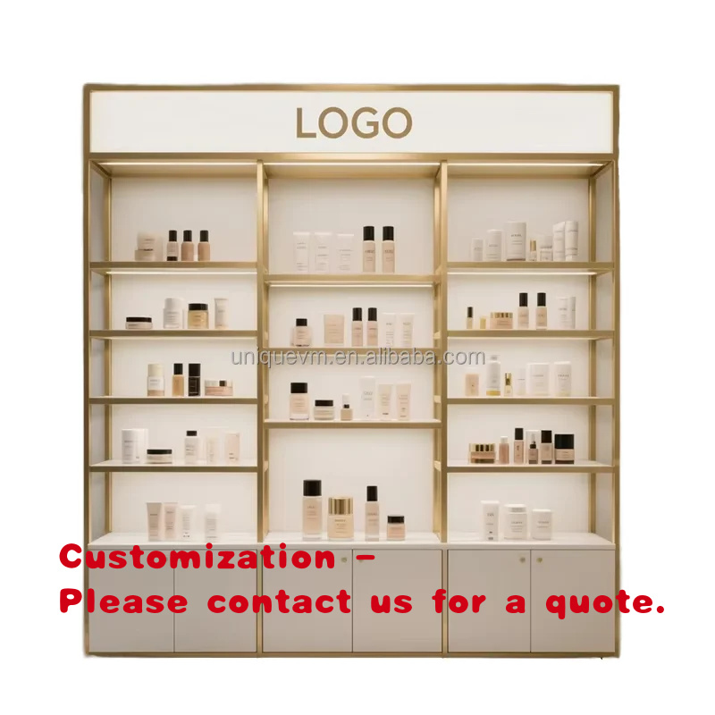 Luxury Skincare Display - カスタムファクトリー モダンネイルショーケース 高級ステンレス製ディスプレイ棚 ヘア製品 スキンケア化粧品陳列棚