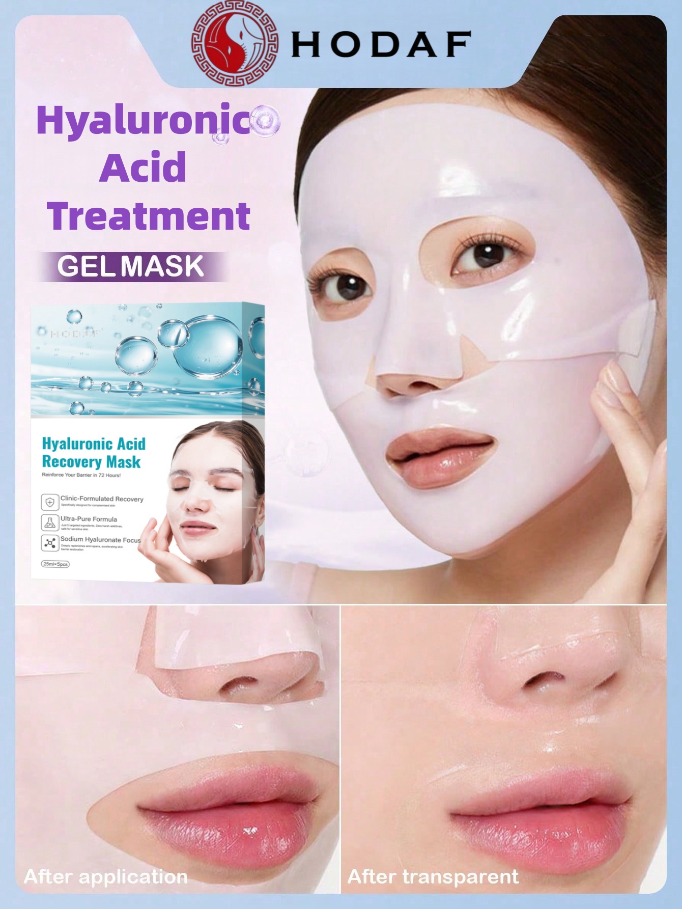 Luxury Skincare Shop - HODAF 5枚入りヒアルロン酸保湿フェイシャルマスクシートマスク、顔の保湿、毛穴の縮小、保湿フェイスマスク、スキンケア、韓国スキンケア
