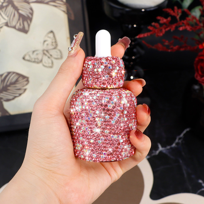 Luxury Skincare Essence - 軽贅沢トラベルエッセンス エッセンシャルオイルスキンケア製品 ダイヤモンドがちりばめられたガラス製ドロッパー付き便利なガラスボトル入り