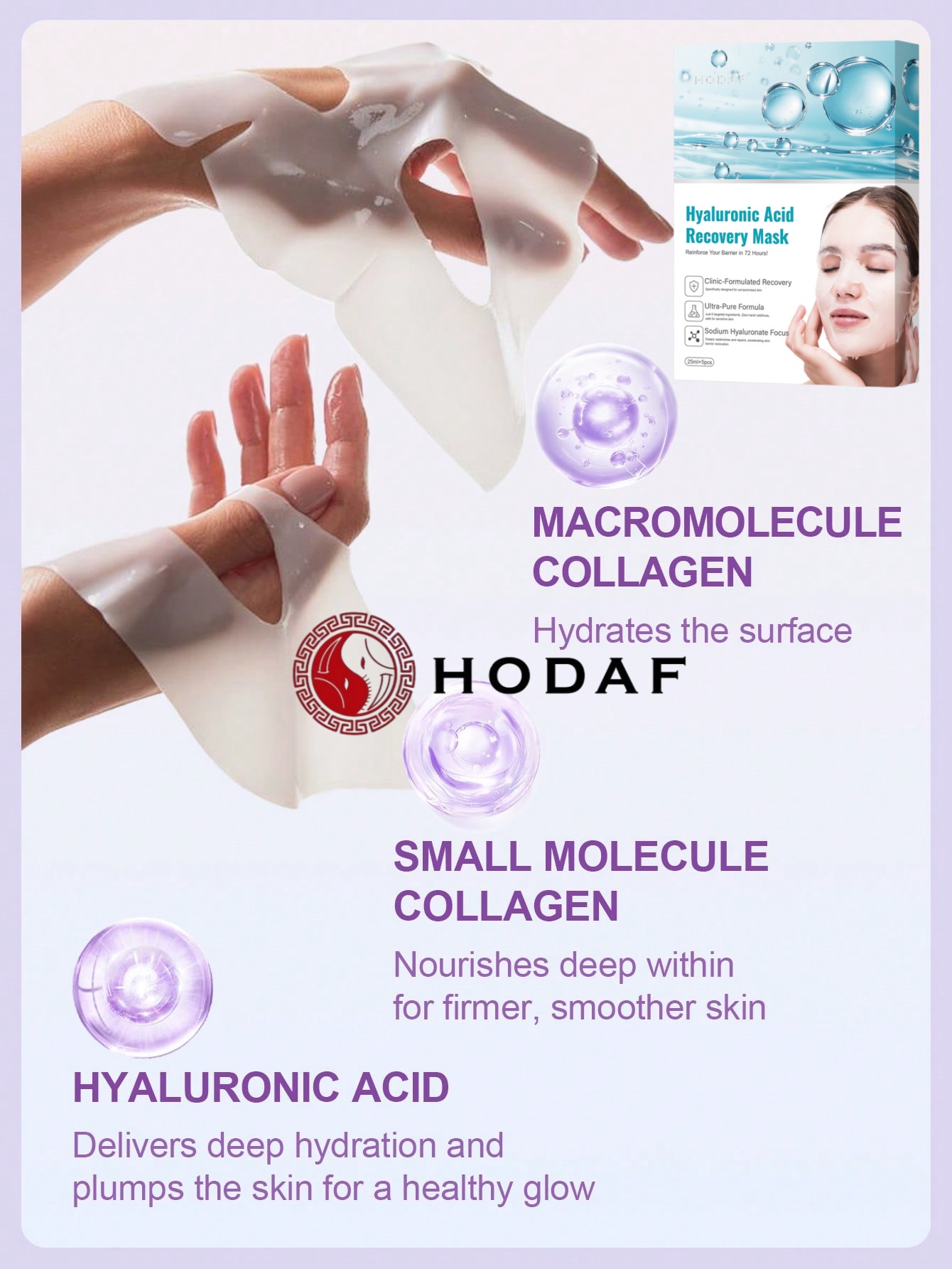 HODAF 5枚入りヒアルロン酸保湿フェイシャルマスクシート - Luxury Skincare Shop のレビューと価格