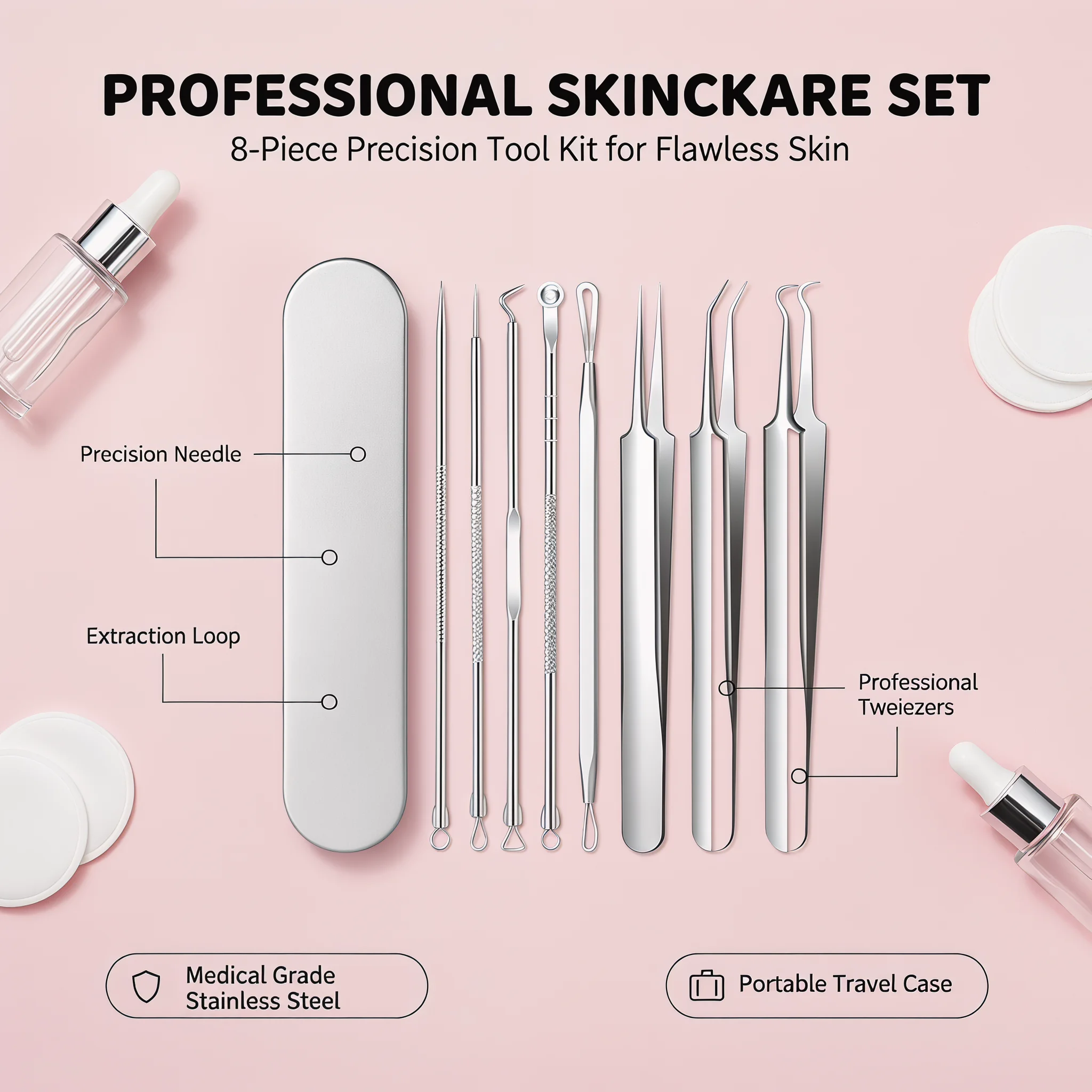 8個入りプロ仕様ニキビ針＆ピンセットセット - ステンレス製 - Luxury Skincare Acne のレビューと価格